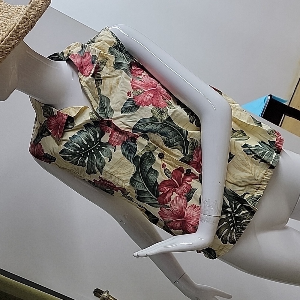 Pacific Legend Paradise Cream Yellow Cotton Women's Sleeveless Hawaiian Shirt